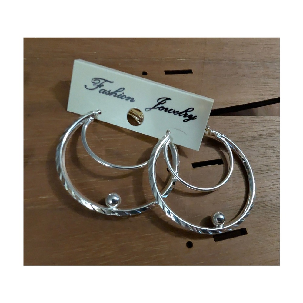 New Silver Tone Pierced Earrings 1.5 inch Double Hoops Plated?